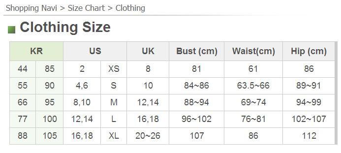 Korean Size Chart Pants